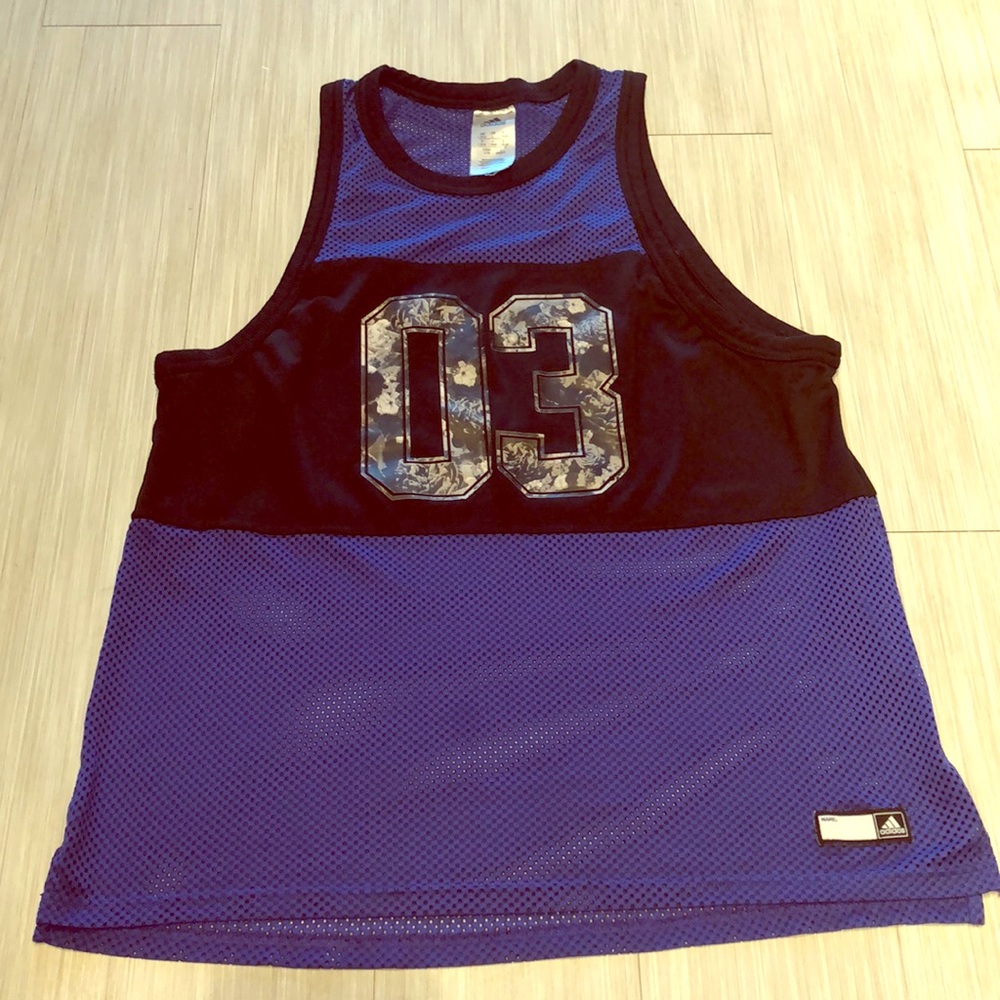 Adidas Blue Mesh Tank with Camo Letters
